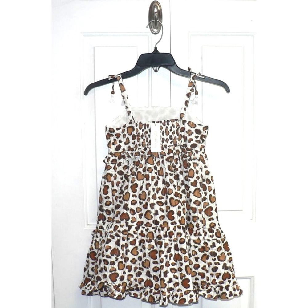 Rachel Zoe Girls Sleeveless Tiered Bow Shoulder Dress Brown Animal Hearts Size 5 - Picture 3 of 8